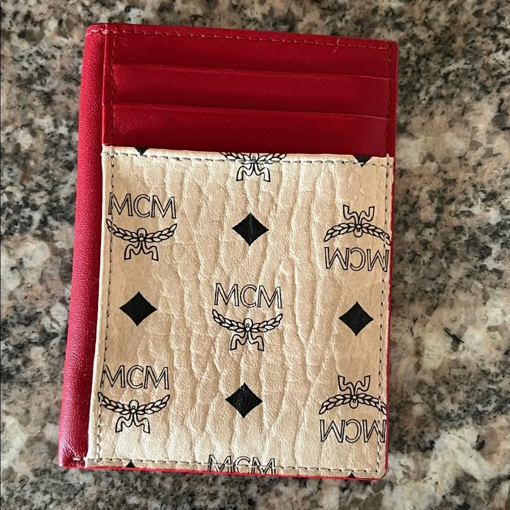 MCM Red and Cream Logo Crossbody Bag & Matching Card Holder